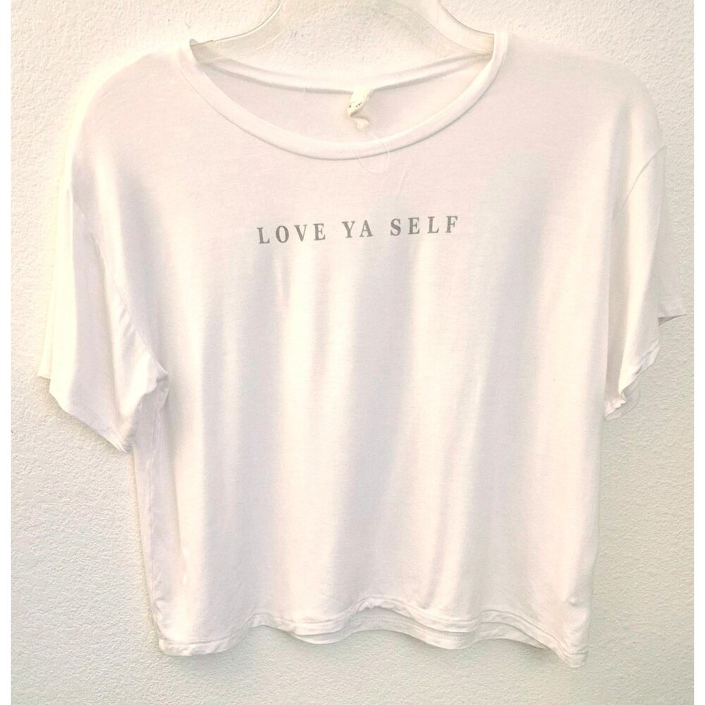 Love Ya Self Boxy Rayon Blend Boxy White Crop Top Size L GUC
